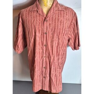Tommy Bahama Mens Hawaiian Silk & Cotton Shirt L Pink Floral Striped